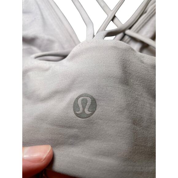Lululemon Women 6 Pushing Limits Bra Dark Chrome Light Grey Criss Cross Back - Picture 12 of 13